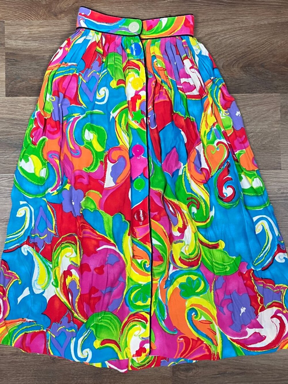 Vintage Dorothy Schoelen Colorful Pleated Floral Midi Skirt XXS XS 00 0 80s VTG